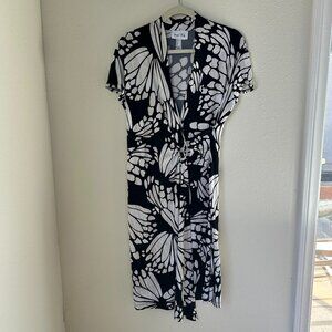 Joseph Ribkoff Butterfly Print Wrap Midi Dress Metal Hardware Y2K Classic - 12